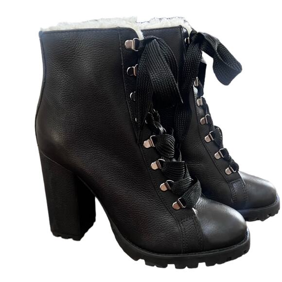 NWOT Schutz Zara Fur-Lined Winter Leather Ankle Boots Black - Sz 11 - Picture 4 of 8